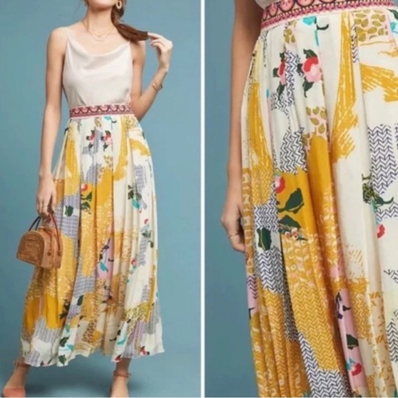 Anthropologie Yellow and Cream Maxi Skirt - Picture 2 of 9